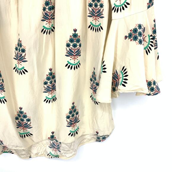 Stone Cold Fox Hamlet Dress Womens Size XS/S Ivory Fleur Print Bell Sleeve Silk - Picture 4 of 7